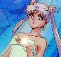 Queen Serenity sending her daughter to a new future