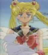 Usagi giving her heart crystal to save Baby Hotaru, and becoming one of the undead....see the dead eyes?